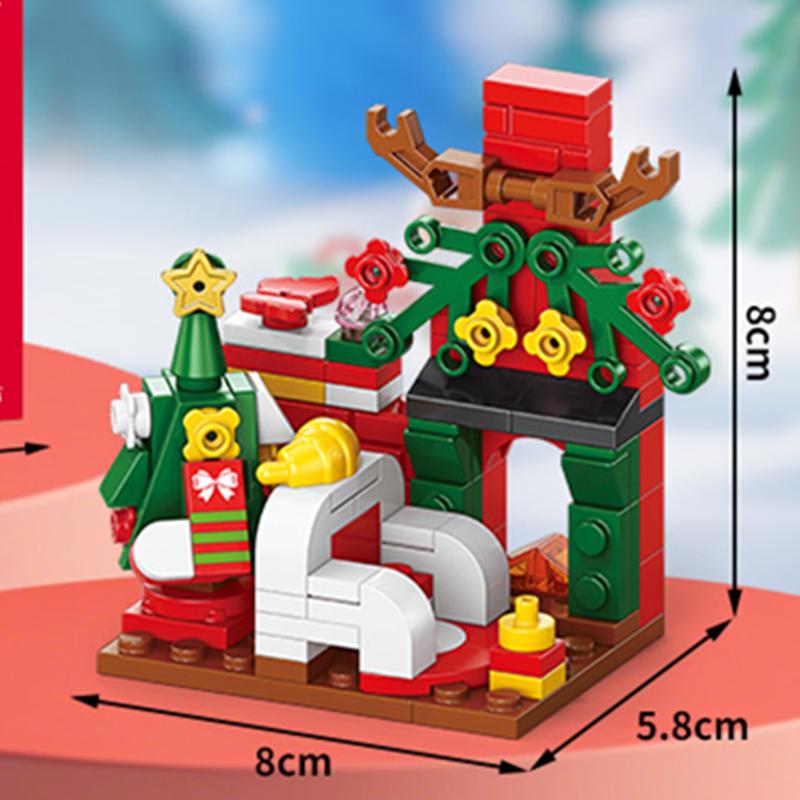 8in1 Christmas Tree Elk Deer Santa Claus Train Decorations Architecture Store Street View Xmas Snow House Building Block Kit Toy