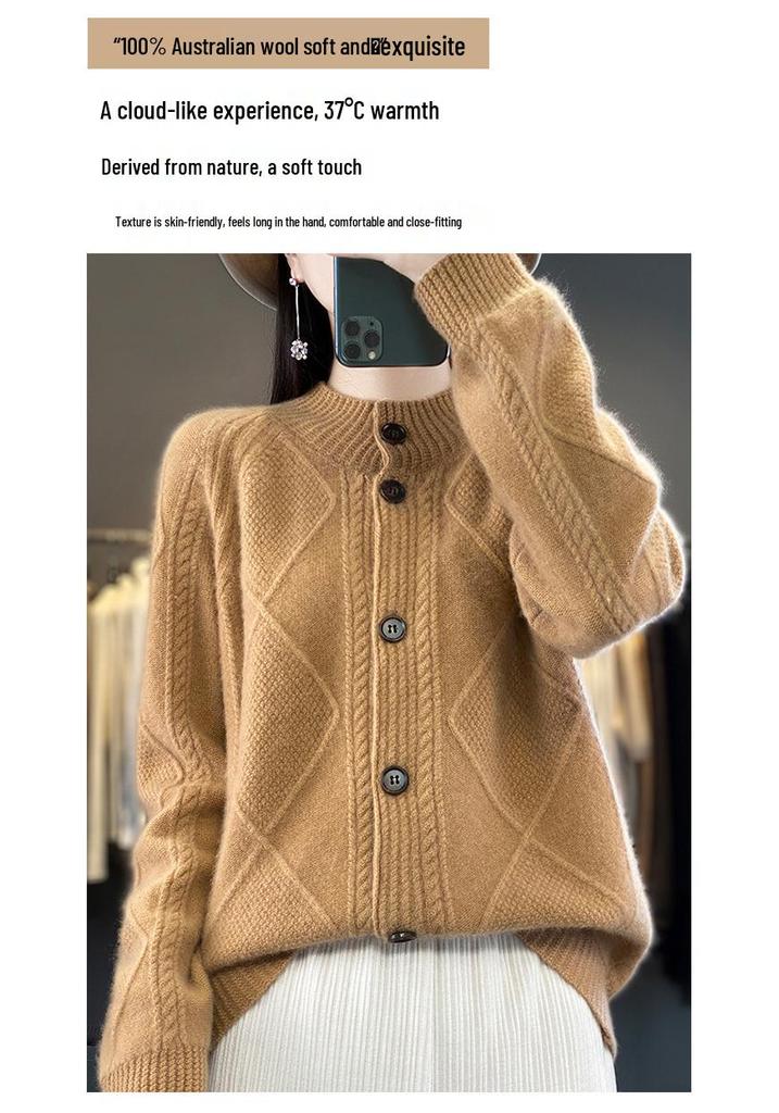 Women's Wool Knit Cardigan - Solid Color Single-Breasted Sweater for Autumn and Winter