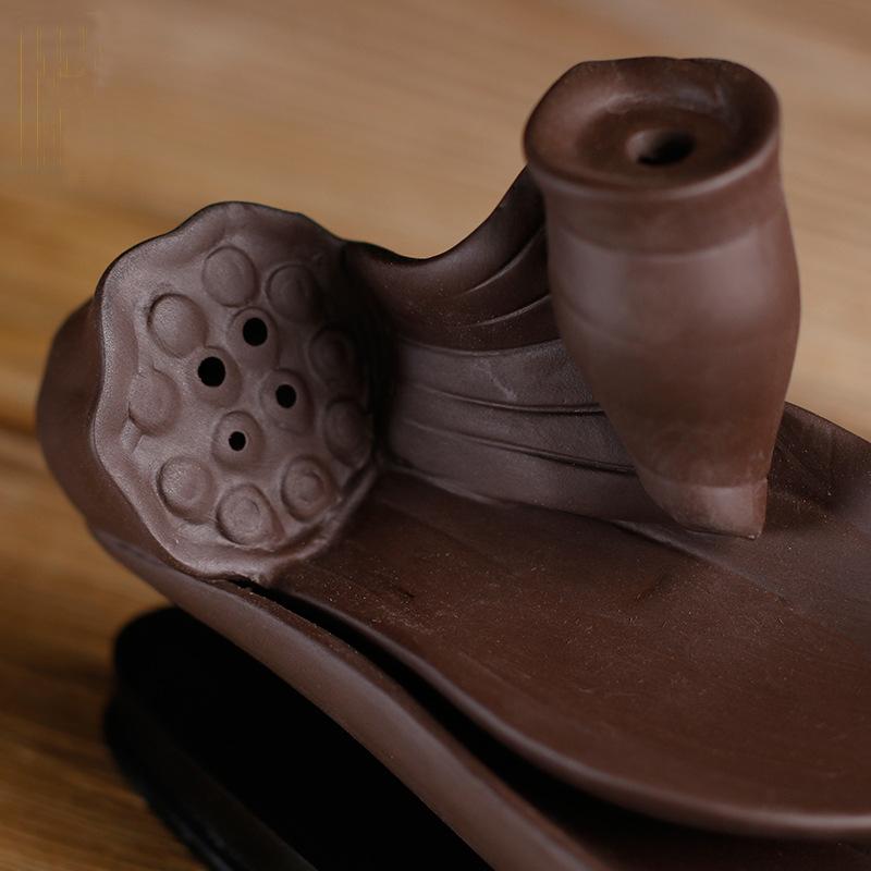 Double Leaf Like Flowing Lotus Backflow Incense Burner Ceramics Sandalwood Incense Sticks Holder with Plastic Bottom Home Decor
