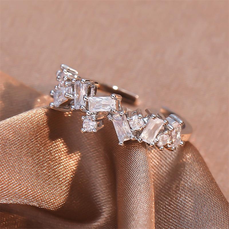 ZAKOL Classic Geometric AAA Cubic Zirconia Adjustable Open Rings Shiny Crystal CZ Engagement Wedding Ring Accessories