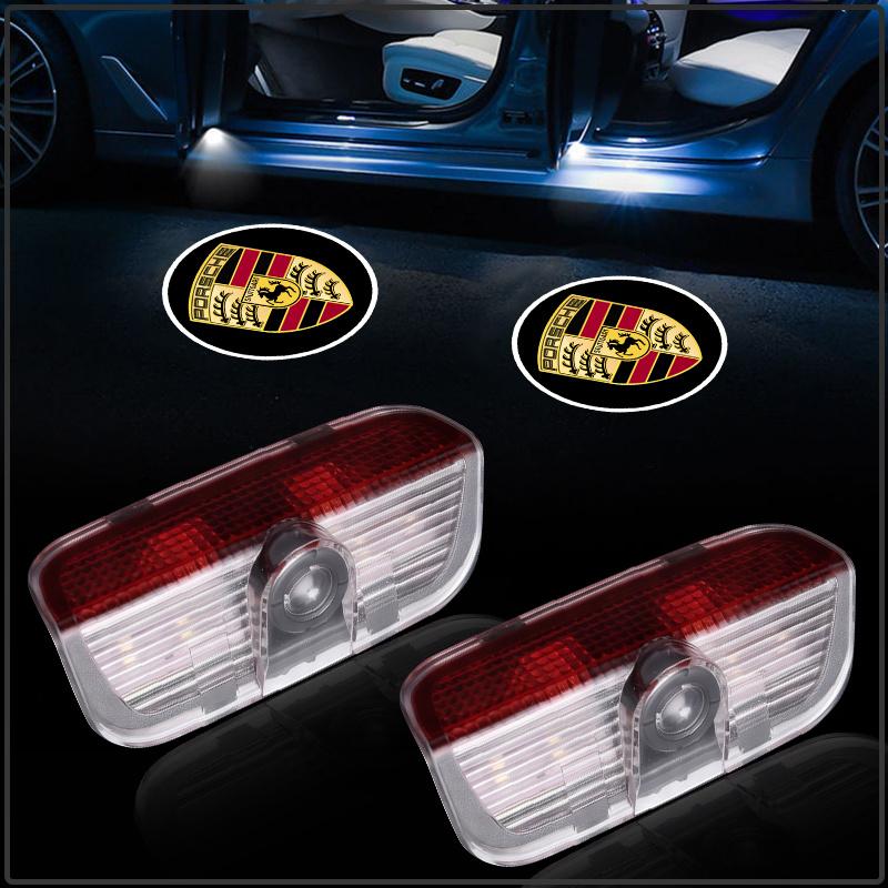2 Stück Auto Tür LED Schatten Projektor Kabellose Willkommens Logo Lampe für Porsche 911 918 928 944 968 Boxster Carrera-GT Cayenne Macan Panamera 2Pcs