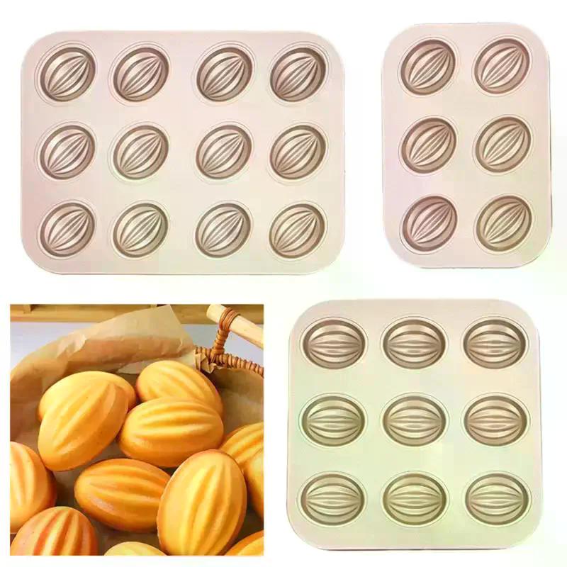 High-quality 6/9/12 Cavity Cake Mold Non-stick Coating Olive-shaped Baking Tray DIY Carbon Steel Muffins Moulds Kitchen Home