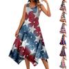 Women's Casual Fashion Round Neck Sleeveless Vintage Floral Print With Irregular Hem Mid-length Dress
