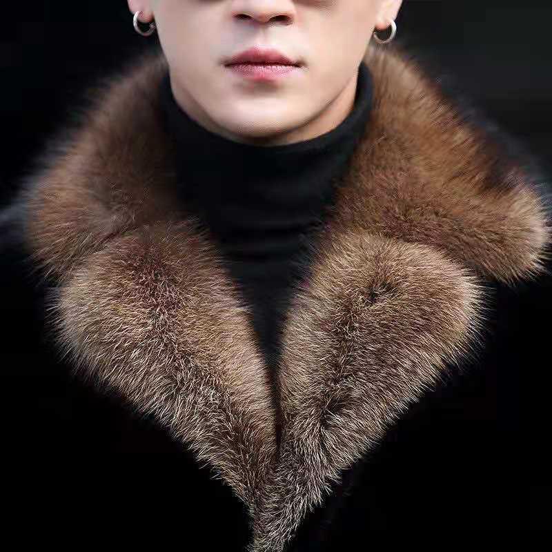 Mens Faux Fur Coat Slim Fit Notched Lapel Long Winter Overcoat Business Casual Plus Size