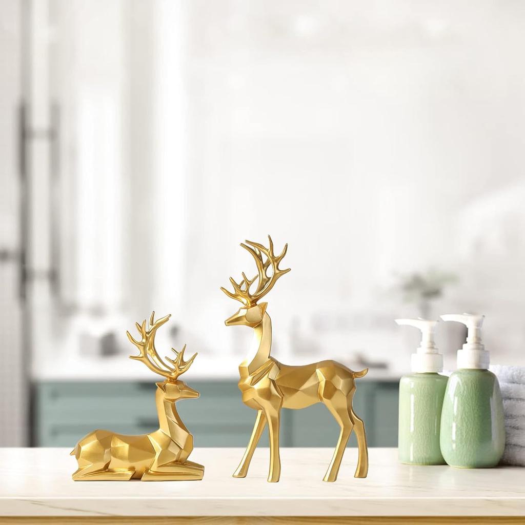 Nordic Resin Geometric Elk Sculpture Sitting Standing Deer Statues Christmas Reindeer Home Decor For Living Room Tv Cabinet Wine