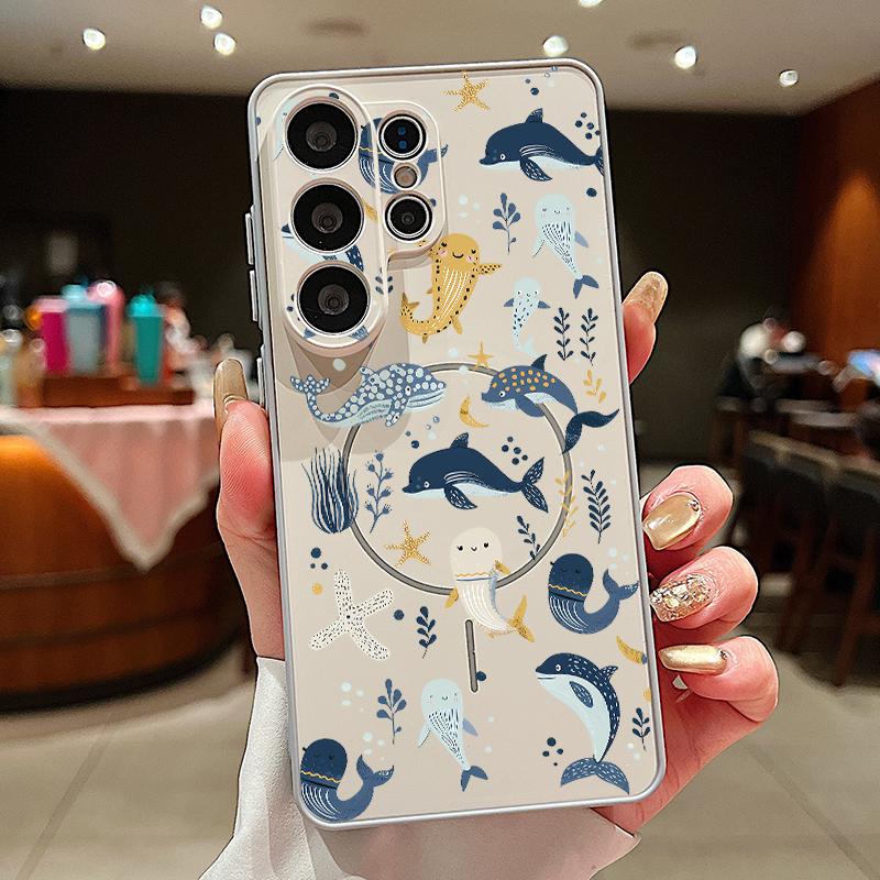 

Jellyfish Dolphin Pattern Case For Samsung S26 Edge S25 FE S24 Plus S23 S22 Ultra A15 A16 A17 A35 A36 A37 A54 A55 A56 A57 5G Magnetic Matte Cover Samsung A55 5G сірий