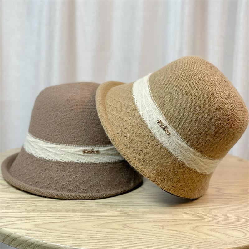 Fashionable Basin Hat Korean Style Wool Fisherman Hat for Women Japanese Style Literary Knitted Bucket Hat Autumn and Winter Versatile Hat Large Brim