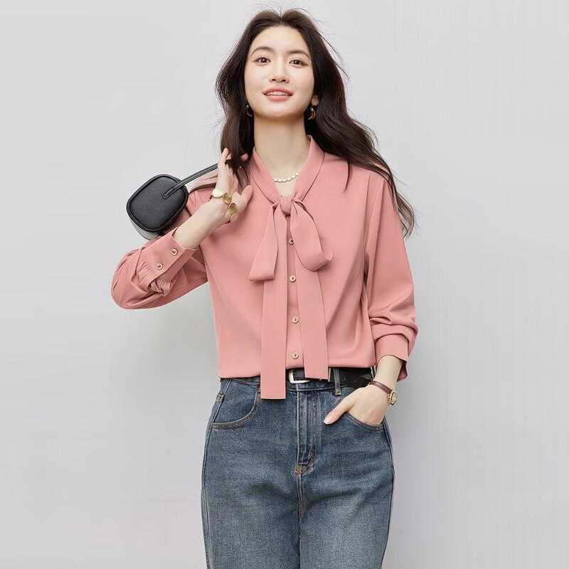Women's Chiffon Bow-Knot Tie-Neck Long Sleeve Blouse
