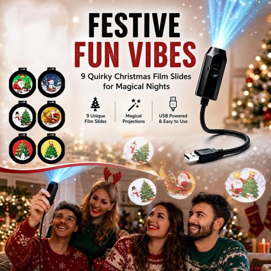 Holiday Projector Lights USB Light for Christmas, Flexible Gooseneck Night Lamp with 6/10/15/20 Festive Atmosphere Projection Films, LED Ambient