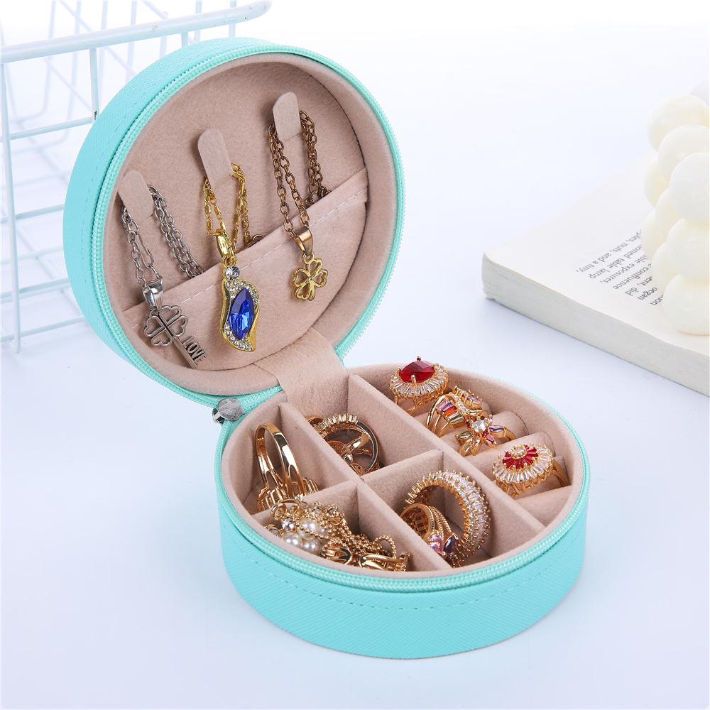 Compact Round Travel Jewelry Box for Earrings, Rings, and Necklaces