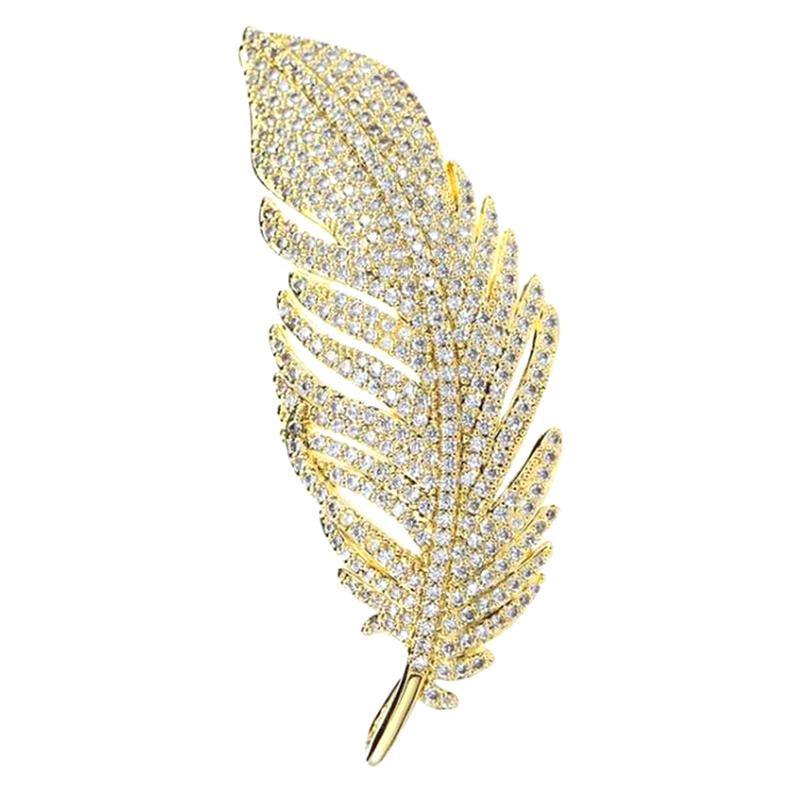 Luxury Exquisite Full Rhinestone Feather Brooches For Women Girls Elegant Temperament Brooch Fine Jewelry Accessories Gifts