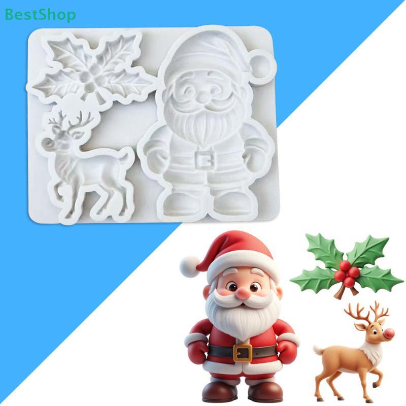 Jul Ren Santa Claus Mistelblad Fondant Silikonform DIY Santa Claus Chokladtårta Dekor Bakform