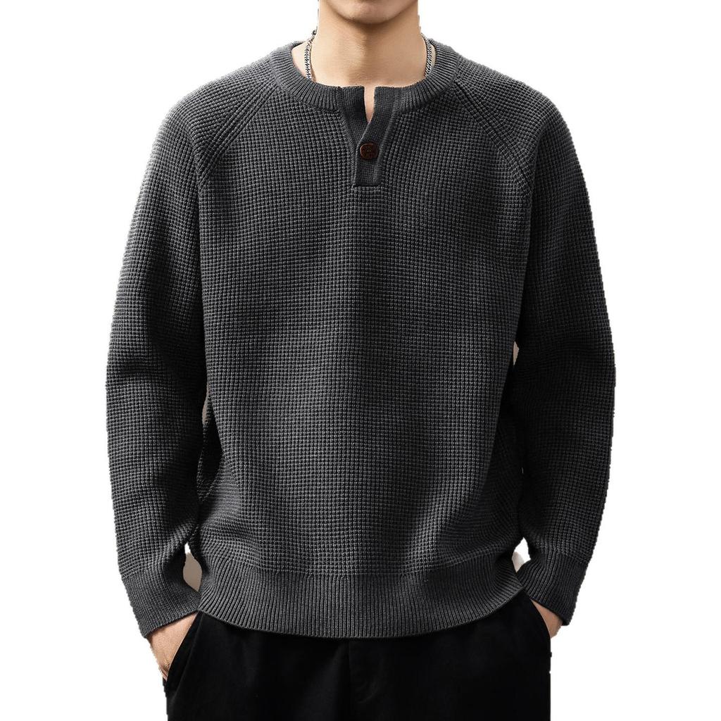 High-End Men's Retro Henley Collar Knitwear - Autumn Casual Loose Fit Sweater