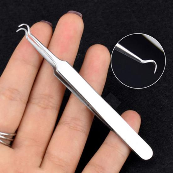 Stainless Steel Clips Tweezer Blackhead Acne Comedone Remover Needle Bend Curved
