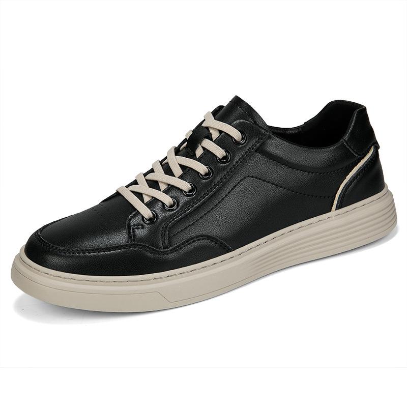 Spring 2024 Trendy Men's Breathable Leather Board Shoes - Comfortable, Hollow Design for Work and Casual Wear in White.