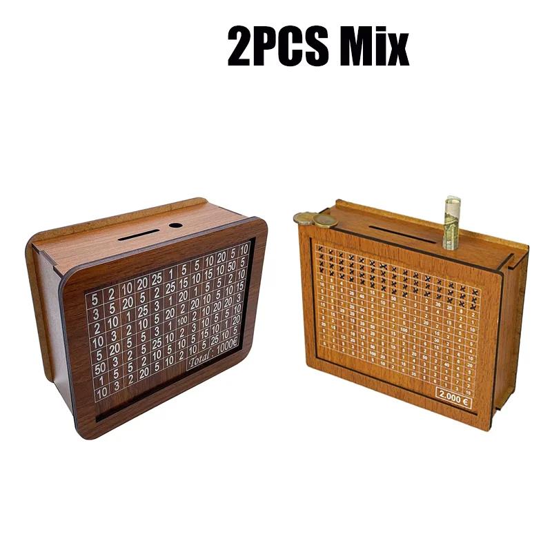 Money Box, Piggy Bank, Wood Money Bank, Reusable Money Box with Saving Goal and Numbers To Check for Helps The Habit of Saving