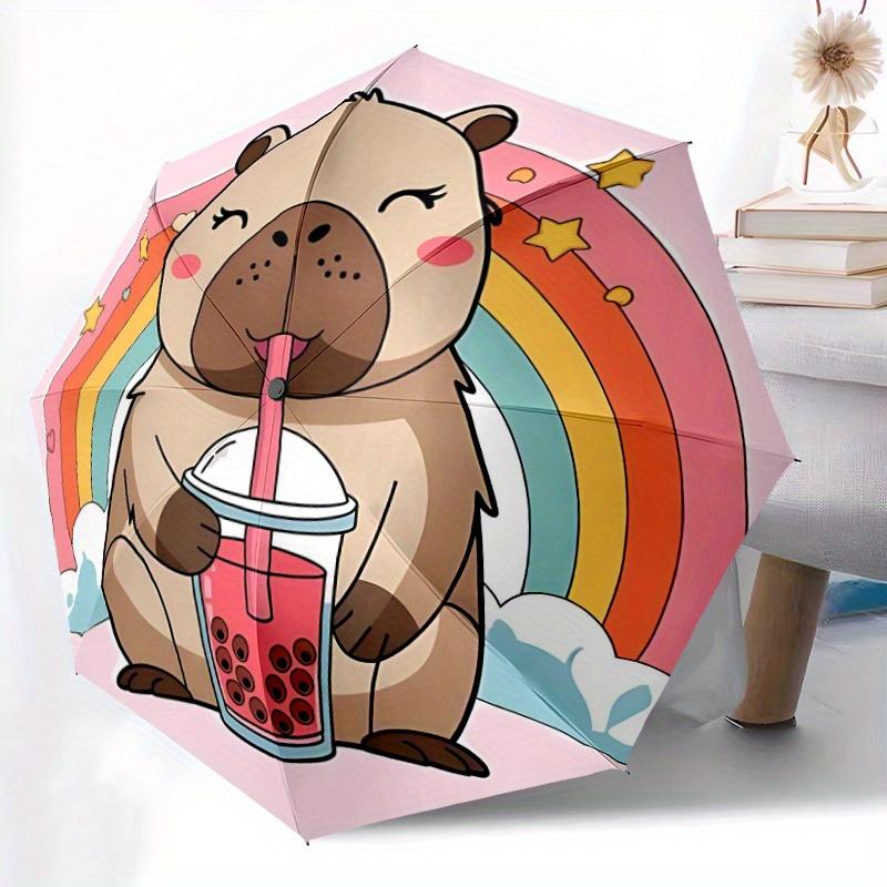 1pc Bubble Tea Capybara Automatic Open/close Umbrella, 8-Rib Sturdy Structure, Portable Travel Umbrella, Parties, Everyday Use, 11174