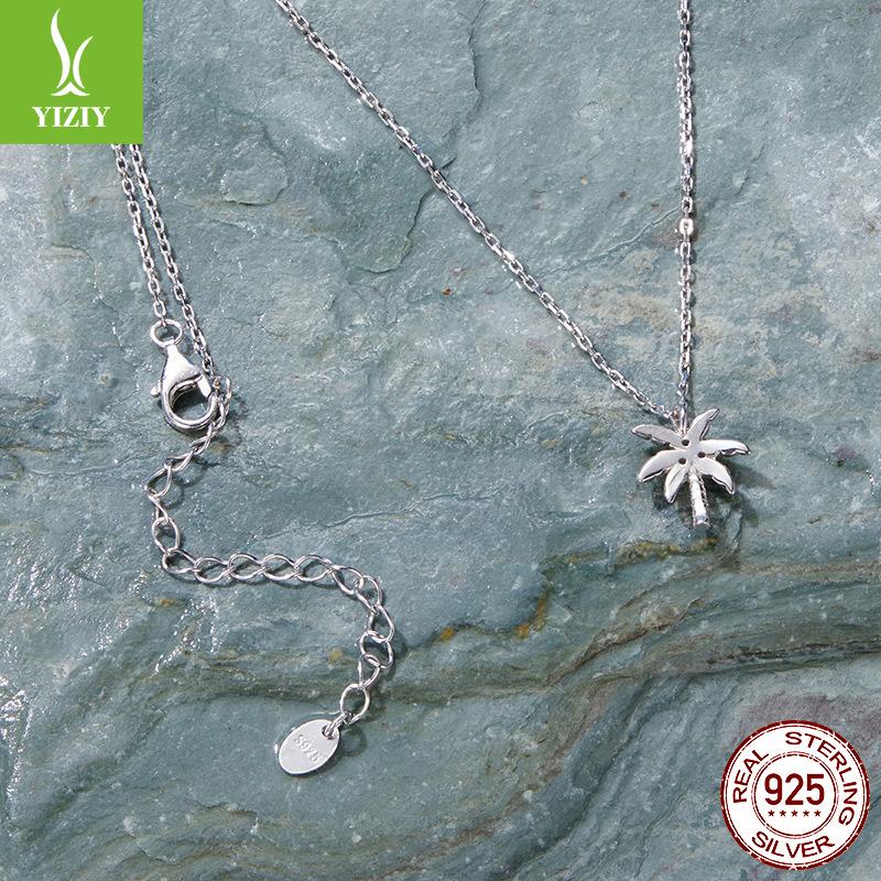925 Sterling Silver Platinum Plated, New Coconut Tree Necklace Opal Necklace Women'S Light Luxury Niche Exquisite Jewelry Cross-Border