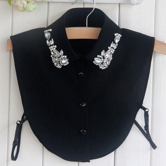 Yousheng Women Rhinestone Fake Collar Detachable Chiffon Dickey False Collar with Adjustable Straps Half-Length Fake Shirts Collar for Festive Party