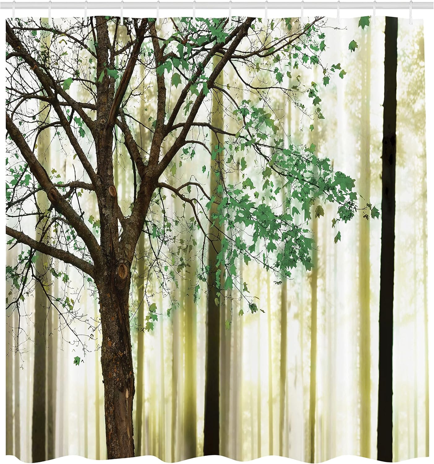 

Autumn Shower Curtain, Fall Trees Leaves On Woodland Background Picture, Cloth Fabric Bathroom Accessories Set With 12 90x180cm