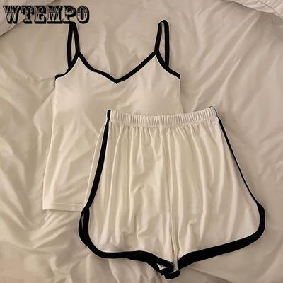 WTEMPO Damen-Pyjama-Set mit Tanktop, legere Nachtwäsche, weicher Pyjama, Unterhemd mit Rundhalsausschnitt und legere Shorts, Nachtwäsche