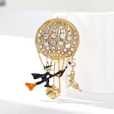 Witch Hot Air Balloon Brooch Premium Sense Creative Diamond Corsage Pin Women'S Coat Winter Accessories