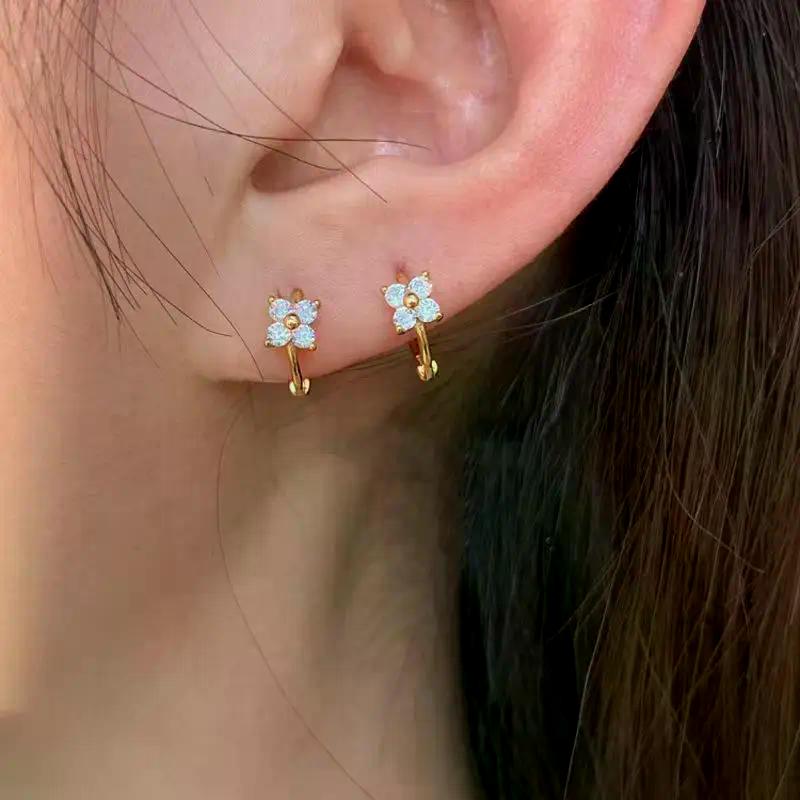 3PCS Fashion Cute Zircon Flower Ear Stud For Women Fashion 18K Gold Plated Star Ear Stud Earring Piercing Girl Set Jewelry Gift