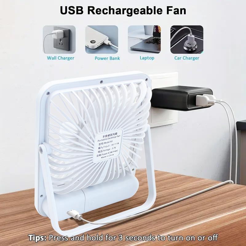 Desktop Fan with Digital Display Office Quiet Foldable Cold Fan Mini USB Rechargeable Fan 5-Speed Adjustment Continuous Cooling