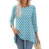 Tunic Tops For Women Loose Fit Prints Tops 3/4 Length Sleeve Womens Tops With Asymmetrical Hem