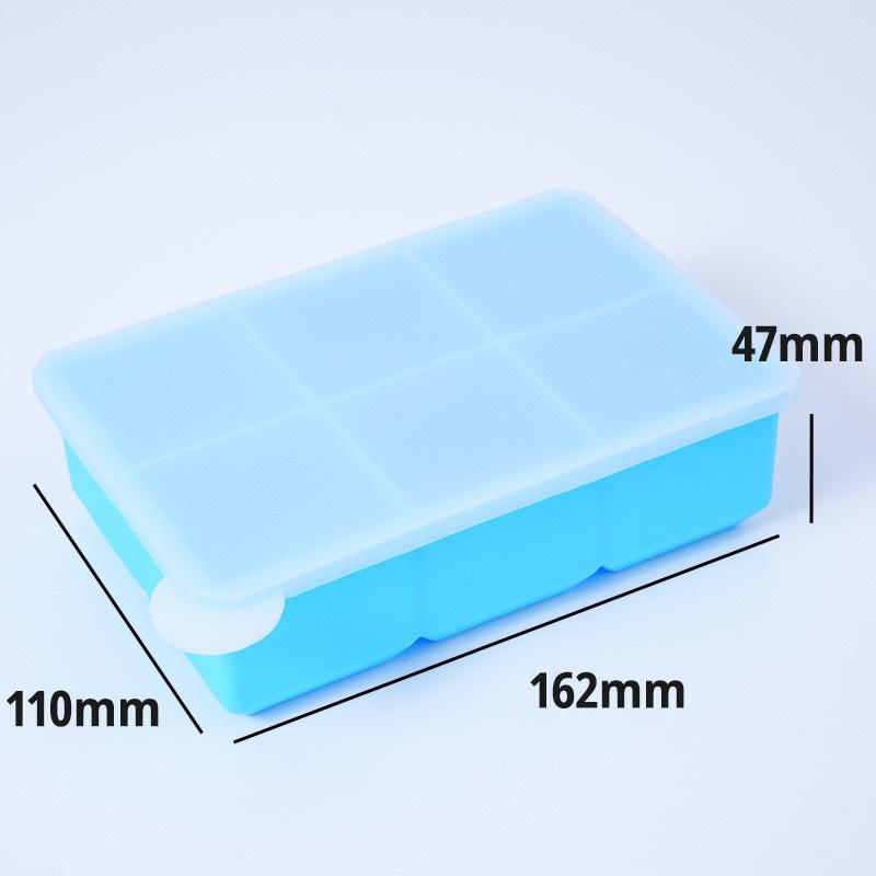 Food Grade Silicone Ice Grid Six Grid Square Ice Cube Mold with Lid Whiskey Ice Mold Dustproof and Odor-proof Ice Box