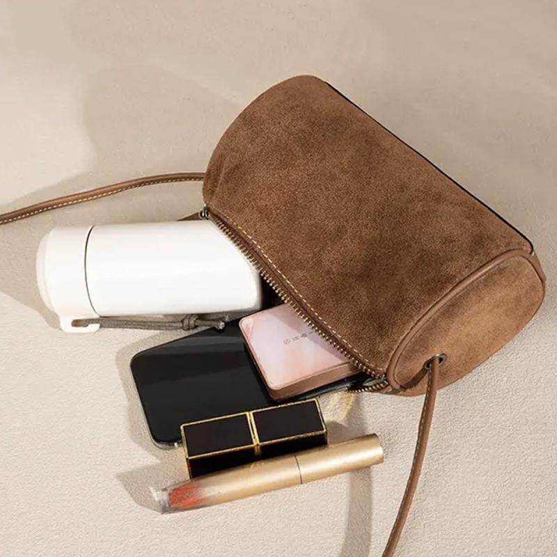 New Niche High-End Simple and Stylish Single-Shoulder Crossbody Matte Pu Pen Holder Retro Cylindrical Women's Small Bag