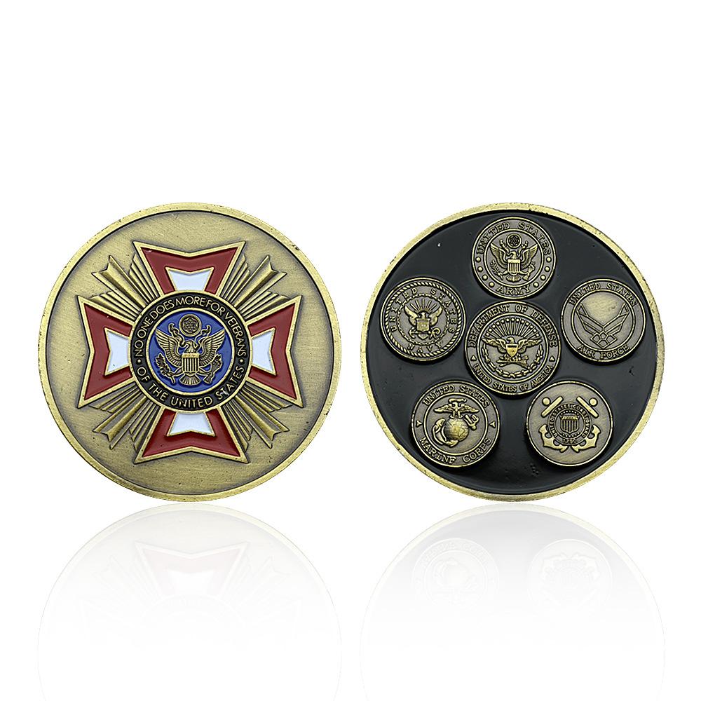 US Veterans Badge Copper Coin, US Army's Five Major Service Gold Coins Commemorative Badge Collectibles, Challenge Coins