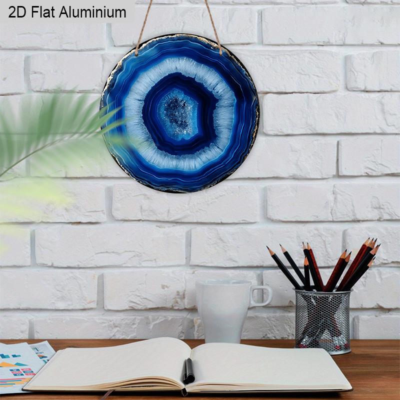 2D Flat Aluminum Vintage Blue Agate Slice Pattern Design Wall Art Sign, Deep Blue & Black Veining, Islamic Home Decor, Garden Balcony, Indoor/Outdoor