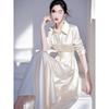 Xiaoxiangfeng waist white satin shirt dress women's early spring new high-end French professional long skirt