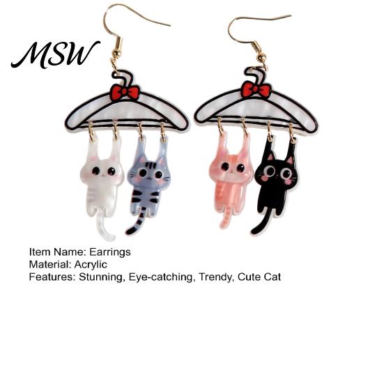 Creative Acrylic Cat Ornaments 1 Pair Cute Dangle Drop Earrings for Women, 2D Cartoon Kitten Sweet Girl Style Jewelry Hang on Clothes Hanger Earrings,