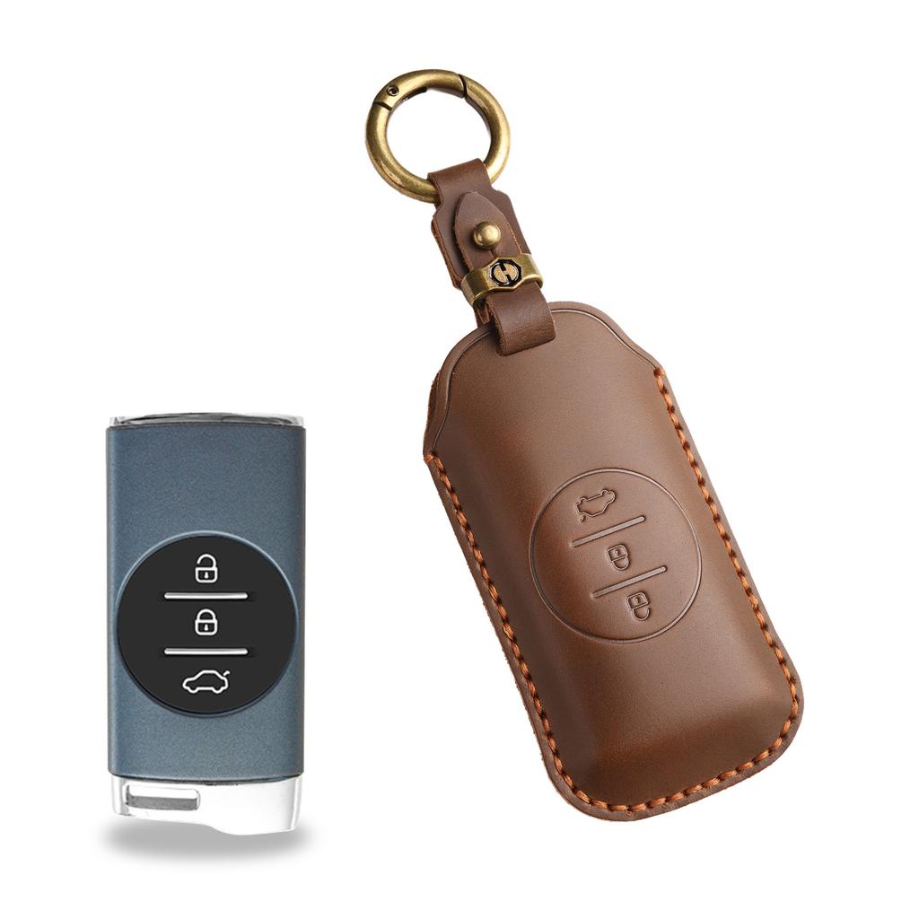The New Retro Key Cover Is Suitable for Chery Xingtu Car Tiggo 7 Special Handmade Leather Key Bag Shell Ring.