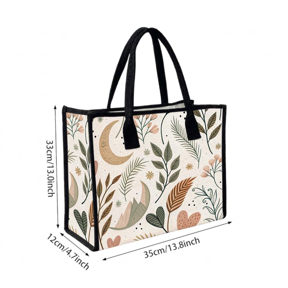 Boho Floral Print Casual Tote Bag Fashion Daily Use Portable Handbag for Women Lightweight Cute Shoulder Bag for Shopping Travel