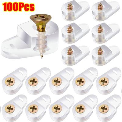 100Pcs New with Screws Glass Fixing Clip Kit Plastic Clear Glass Retainer Clip Mirror Holder Clip Cabinet Doors Windows