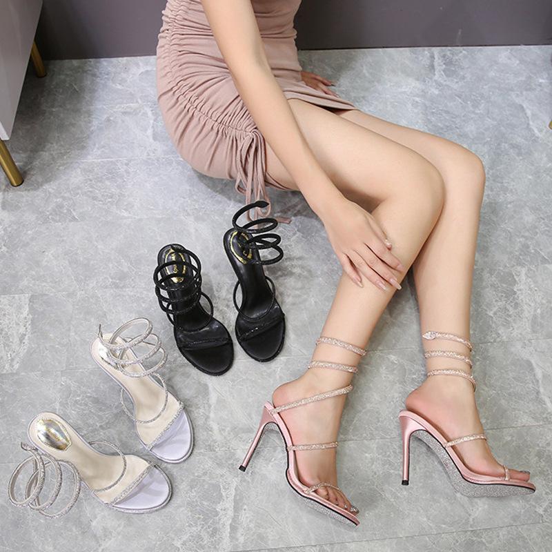 Fashion Summer Snake Twine Around Crystal Women Party Sandals Rhinestones Luxury Thin High Heels Gladiator Sandals Prom Shoes