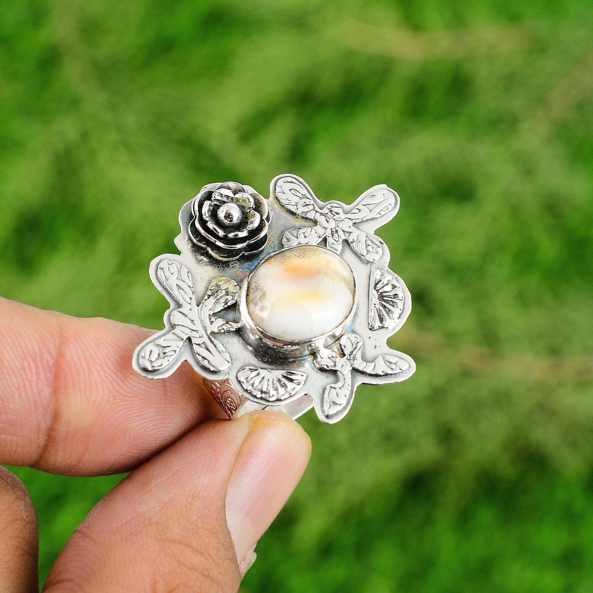 

Раковина Шива Глаз Драгоценный камень Бохо Штабелируемое Кольцо-цветок Ювелирное изделие Серебро 925 пробы Adjustable