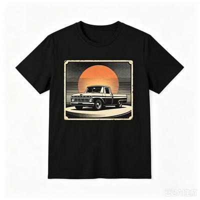 Vintage Classic Pickup Truck Graphic T-shirt Unisex Retro Sunset Car Crew Neck Tee