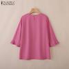 ZANZEA Women Summer Patchwork Round Neck Casual 3/4 Sleeve Loose Blouse