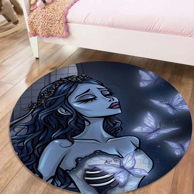 Corpse Bride Round Area Rug,Carpet Rug for Living Room Bedroom Sofa Playroom Decor,Non-slip Floor Mat17