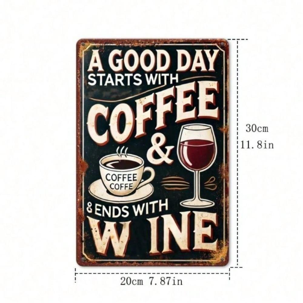 Metal Poster Coffee and Wine Wall Art for Kitchen