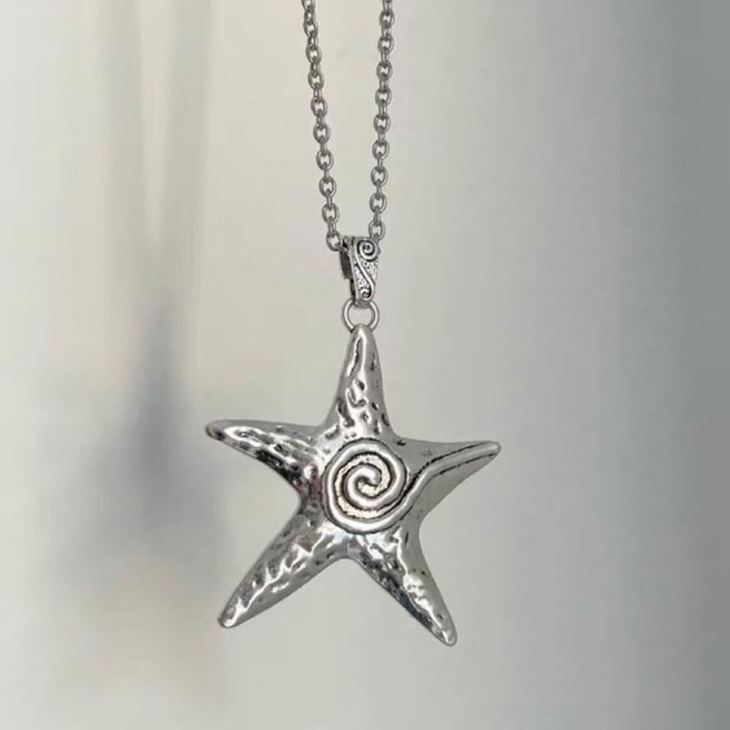 Science and Technology Sense Big Five-pointed Star Design Y2k Sweet and Cool Niche Pendant Necklace Ins Wind Retro Old