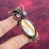 Brecciated Mookaite Gemstone Pendant Red Color Evil Eye Jewelry Copper Wire Wrapped Owl Pendant