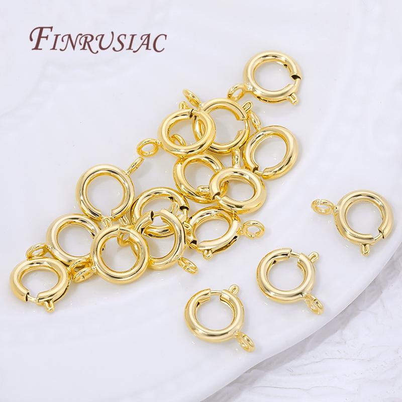 9mm 18K Gold Plated Circle Spring Clasps End Connectors For Jewelry Making Supplies DIY Necklace Clasps Accessories