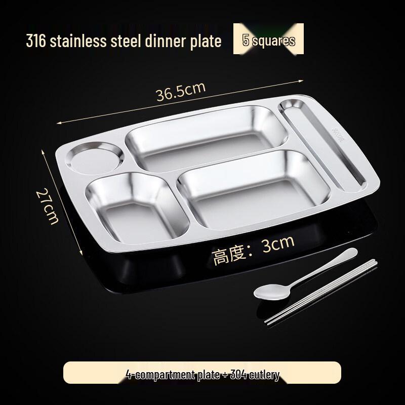 

316 Stainless Steel Rectangular Partitioned Meal Tray