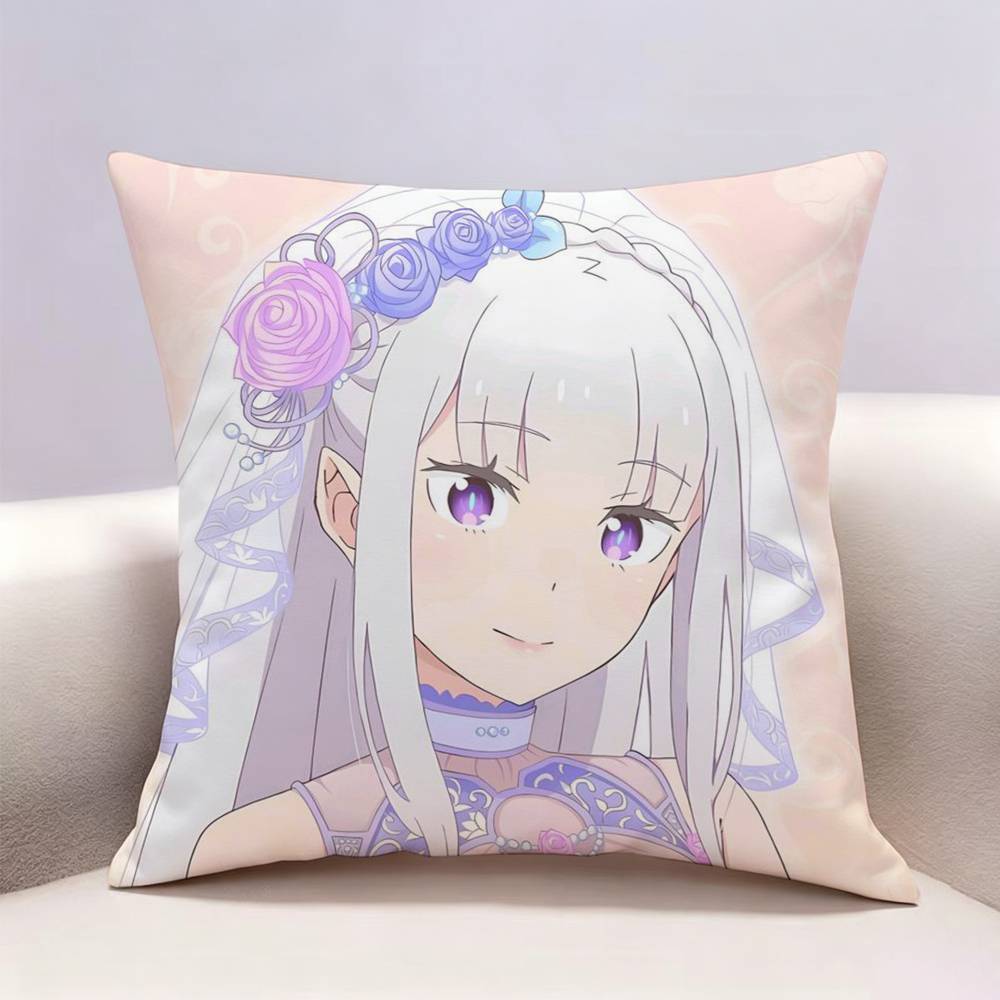 Anime Re ZZero Emilia Doublesided Print Pillow Case Pattern Printed Pillowcase For Living Room Sofa Cushion Cover