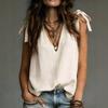 New Summer Casual Bow Tie Strap Women Blouse V-neck Solid Color Sweet Top Vacation Style Loose Fashion Sleeveless Shirts Female Simple Tops